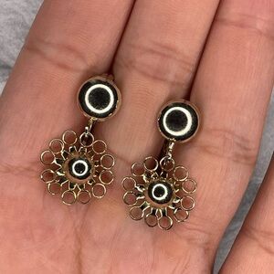 Vintage Gold and Black Floral clip-on Earrings